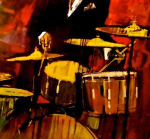 Drummer as 'front man': cover art detail from Sandy Nelson's album "Drummin' Up a Storm" (1962) sandyoilkit